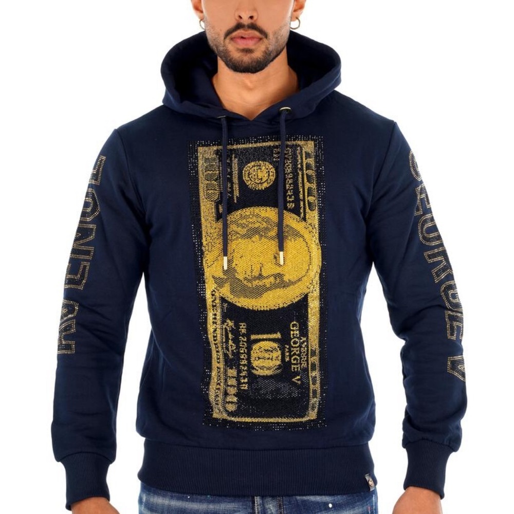 Blue Black Sweater Hoodie George V Designer Brand From Paris Rhinestone